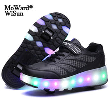 Load image into Gallery viewer, Size 28-43 Led Wheel Sneakers for Kids Adult USB Charging Glowing Roller Shoes with Lights Double Wheels Children Skate Shoes