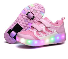 Load image into Gallery viewer, Size 28-43 Led Wheel Sneakers for Kids Adult USB Charging Glowing Roller Shoes with Lights Double Wheels Children Skate Shoes