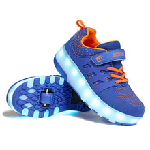 Load image into Gallery viewer, Size 28-43 Led Wheel Sneakers for Kids Adult USB Charging Glowing Roller Shoes with Lights Double Wheels Children Skate Shoes