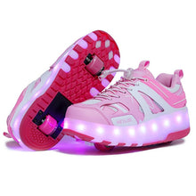 Load image into Gallery viewer, Size 28-43 Led Wheel Sneakers for Kids Adult USB Charging Glowing Roller Shoes with Lights Double Wheels Children Skate Shoes